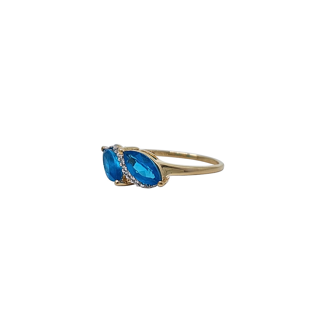 9ct Yellow Gold Neon Apatite & Diamond Ring