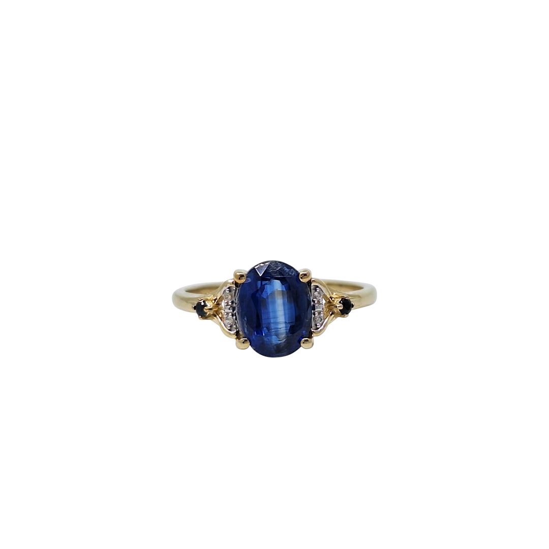 9ct Yellow Gold Nilamani Ceylon Blue Sapphire & Zircon Ring