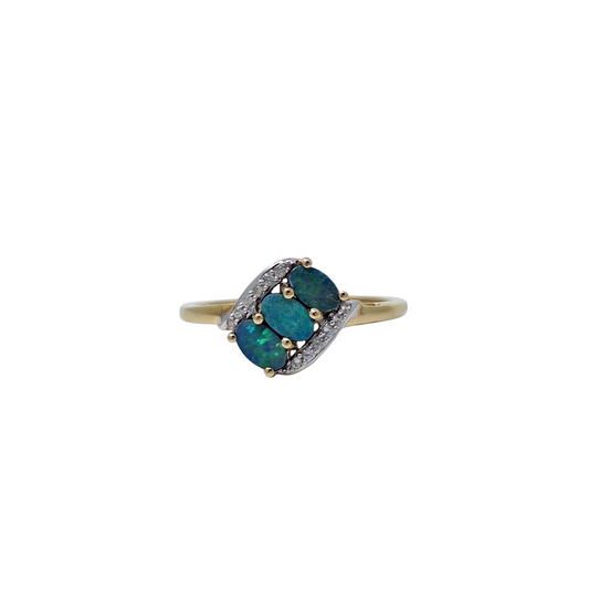 9ct Yellow Gold Opal Doublet Three Stone Ring