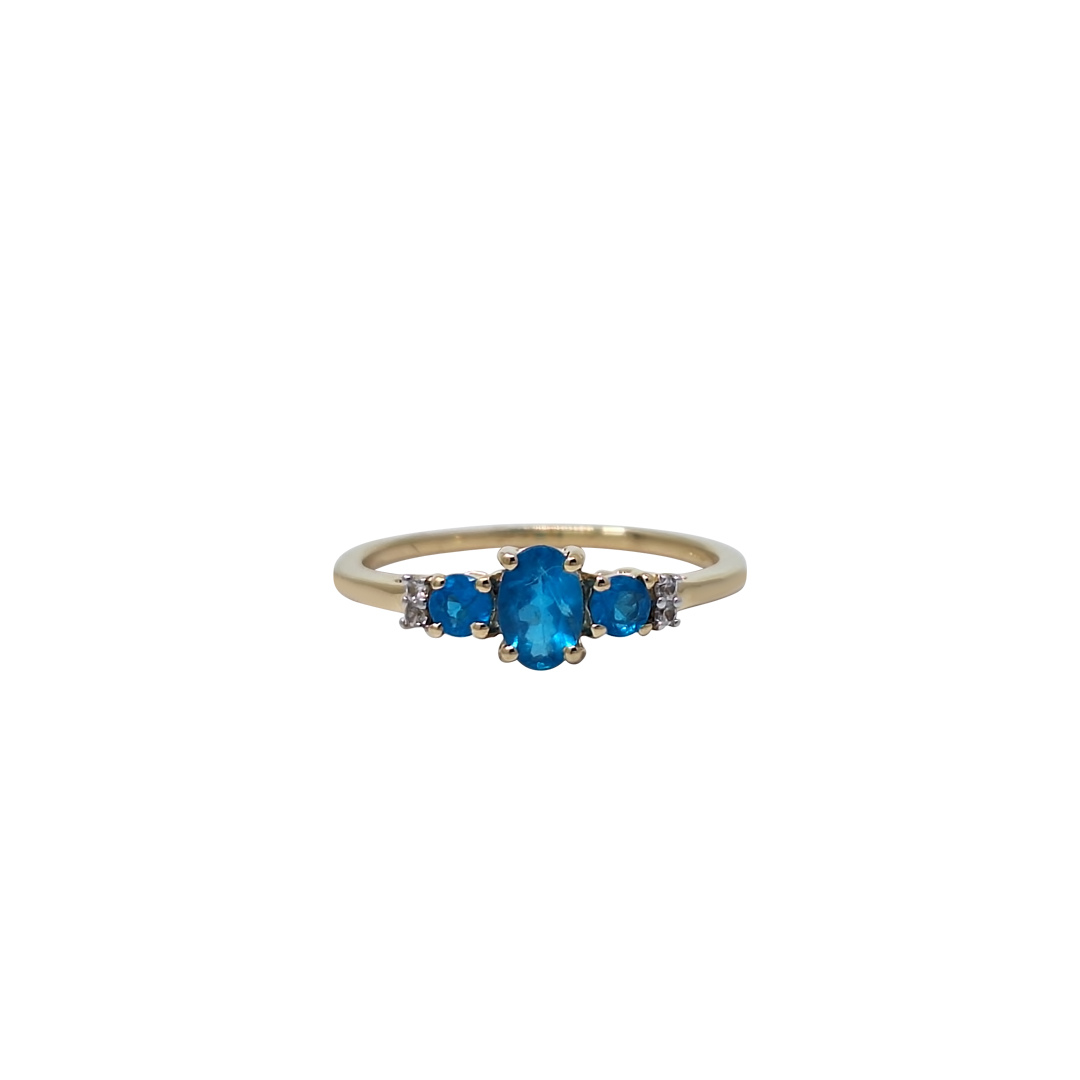 9ct Yellow Gold Neon Apatite & White Zircon Ring