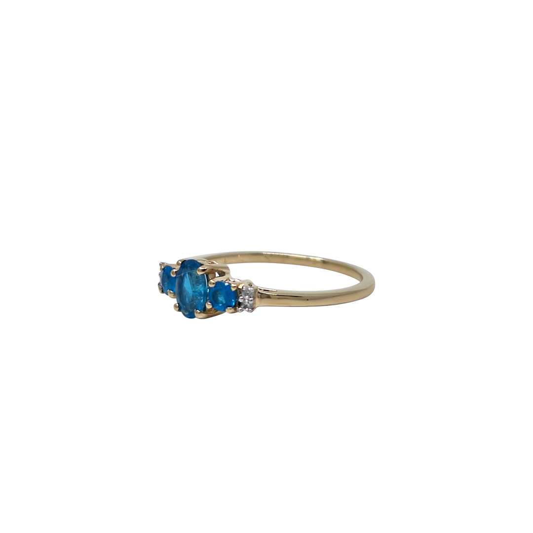 9ct Yellow Gold Neon Apatite & White Zircon Ring