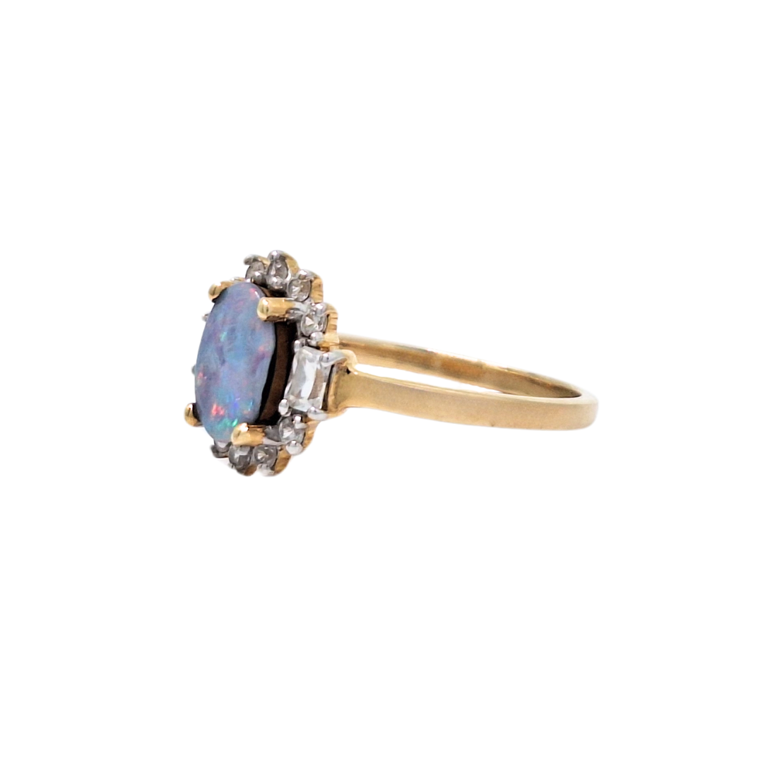 9ct Yellow Gold Opal Doublet & White Zircon Ring