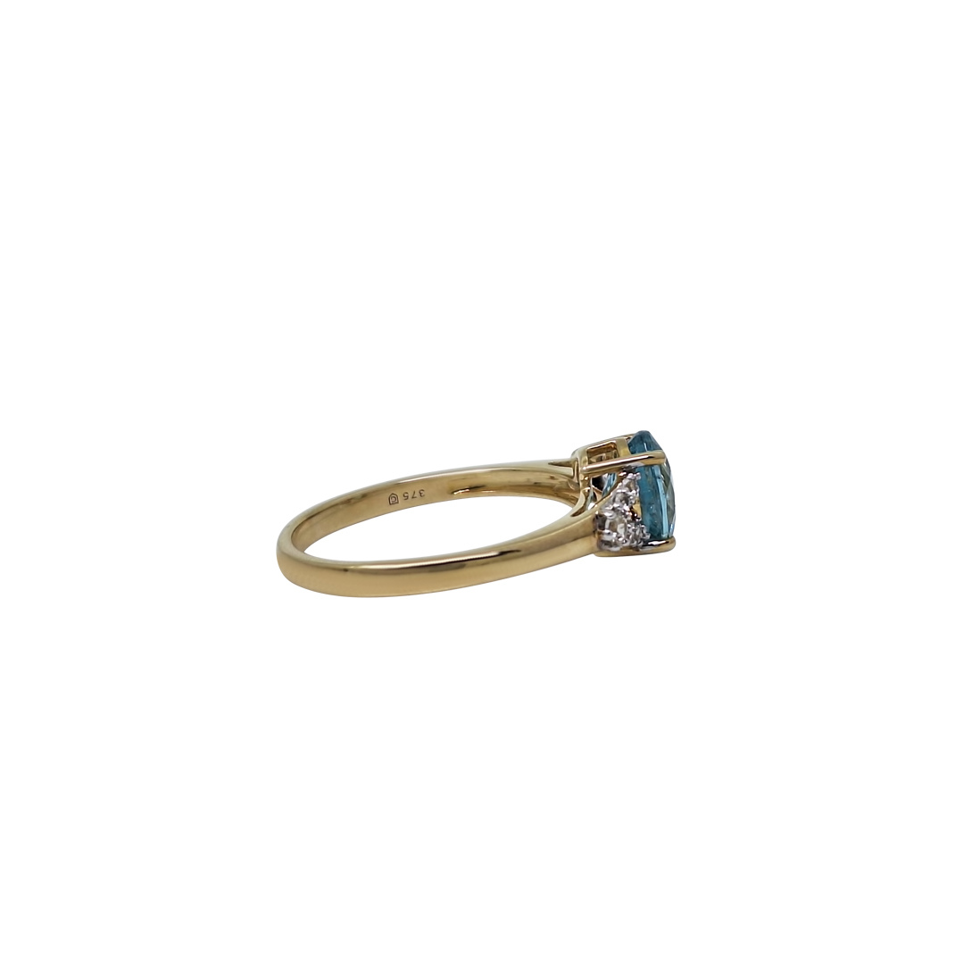 9ct Yellow Gold Ratanakiri Blue Zircon & White Zircon Ring