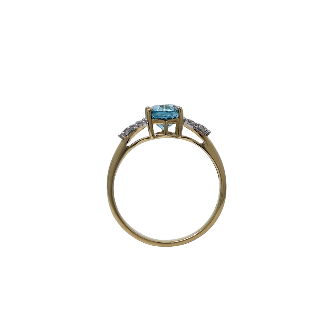 9ct Yellow Gold Ratanakiri Blue Zircon & White Zircon Ring