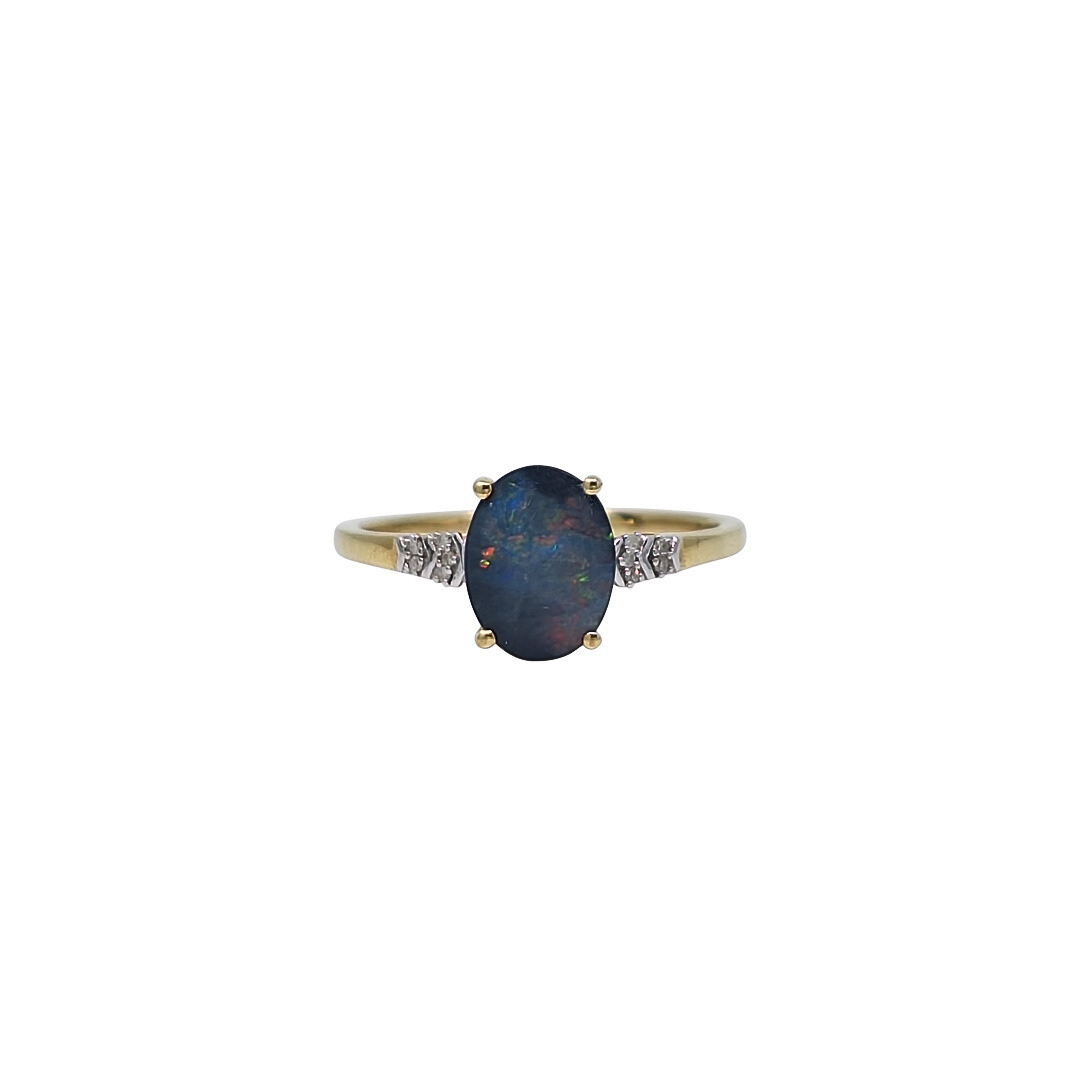 9ct Yellow Gold opal doublet & White Zircon ring