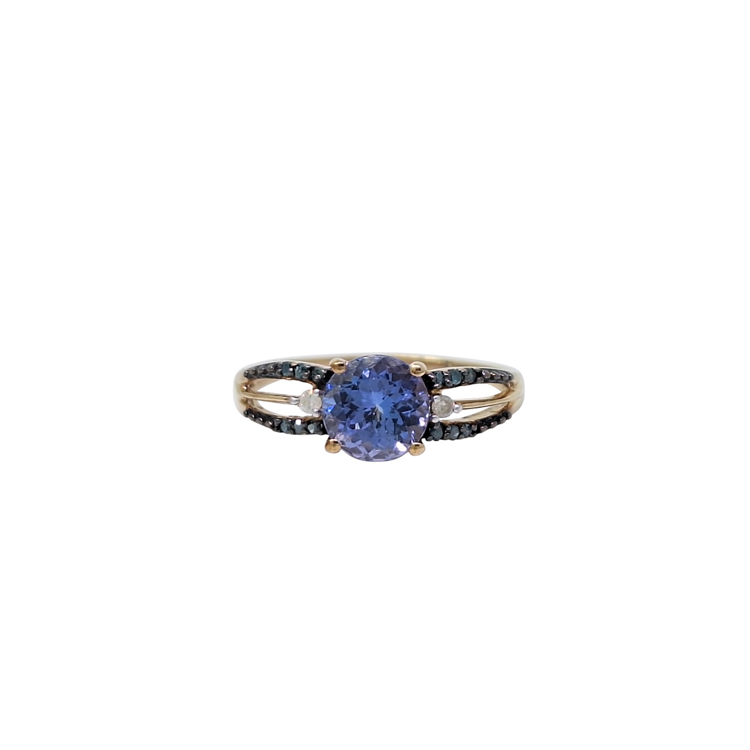 9ct Yellow Gold Tanzanite & Blue Diamond Ring