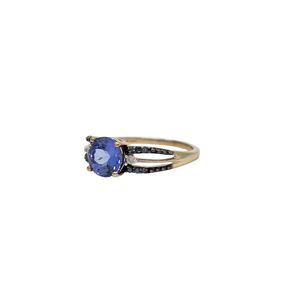 9ct Yellow Gold Tanzanite & Blue Diamond Ring