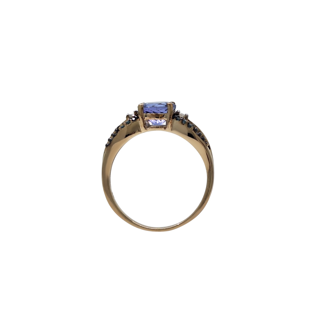 9ct Yellow Gold Tanzanite & Blue Diamond Ring