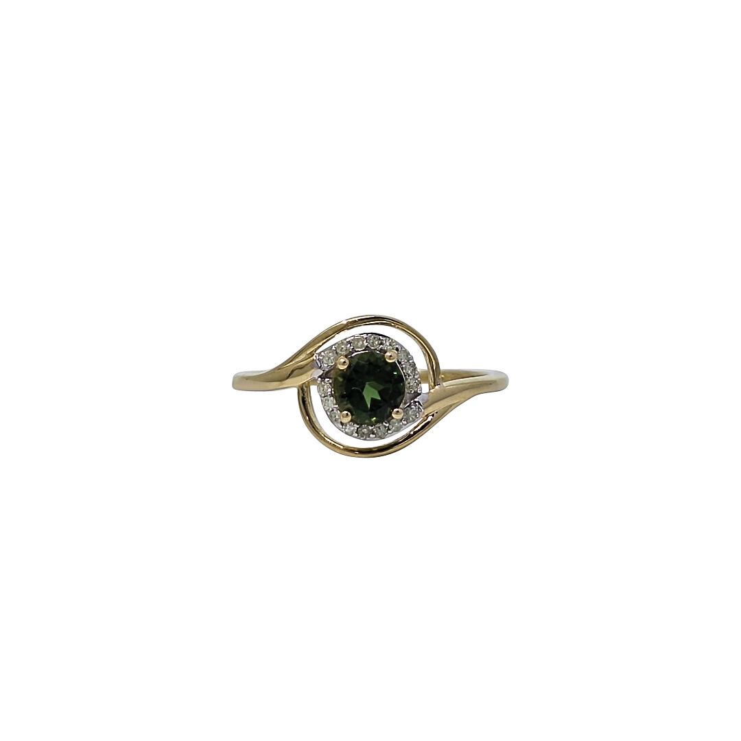 9ct Yellow Gold Chrome Tourmaline & Diamond Ring 