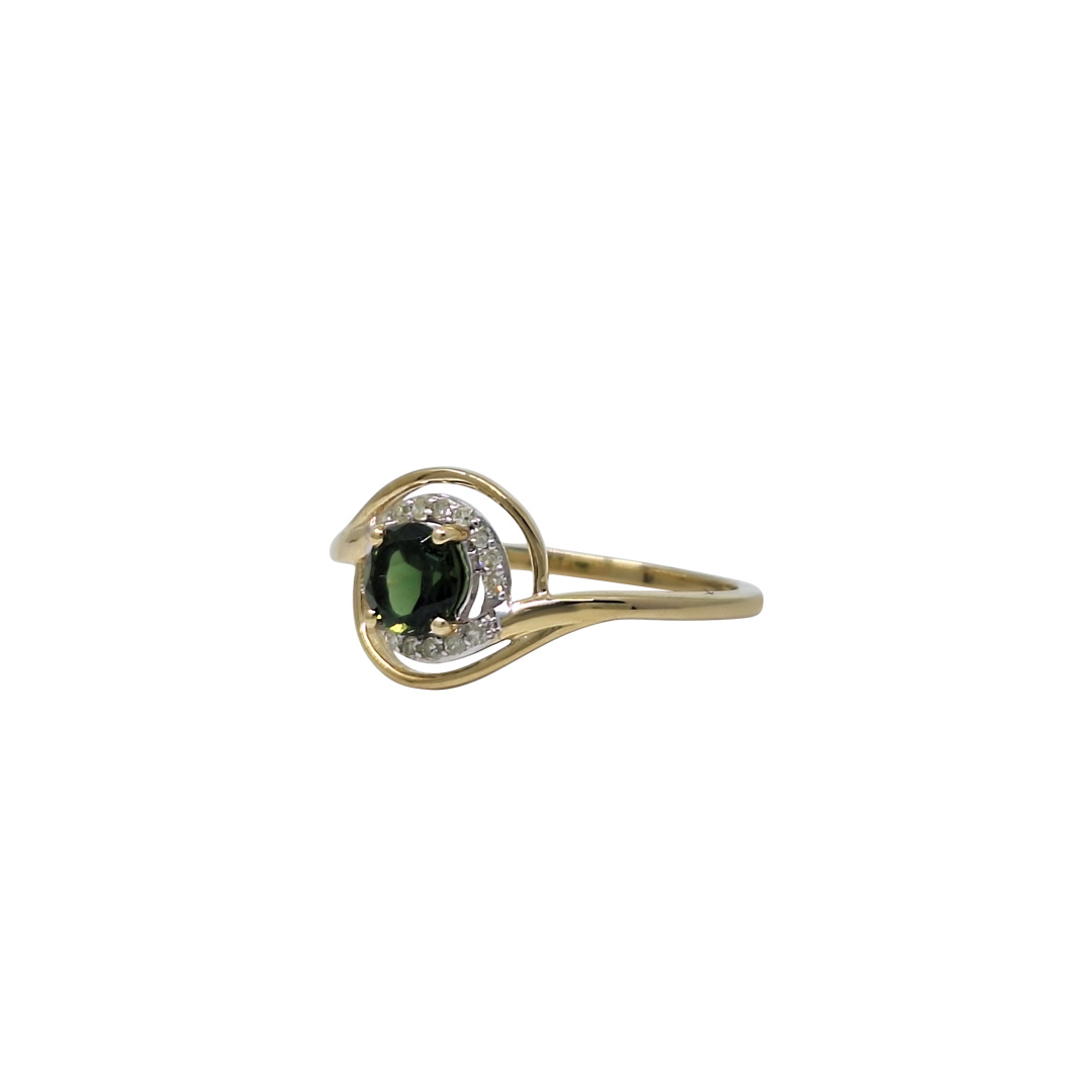 9ct Yellow Gold Chrome Tourmaline & Diamond Ring 