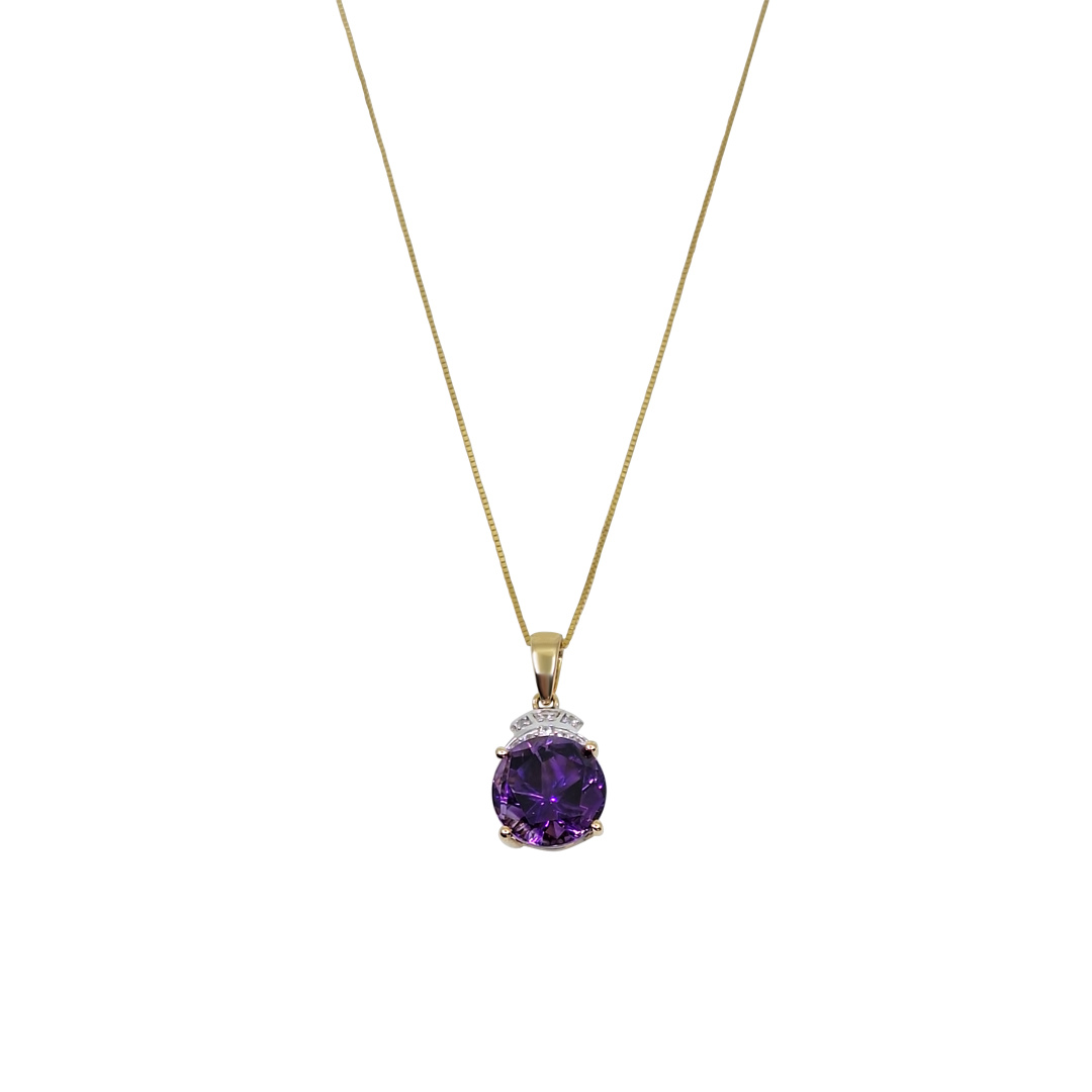 9ct Yellow Gold Amethyst & White Zircon Pendant