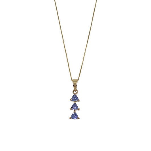 9ct Yellow Gold Tanzanite Three Stone Drop Pendant