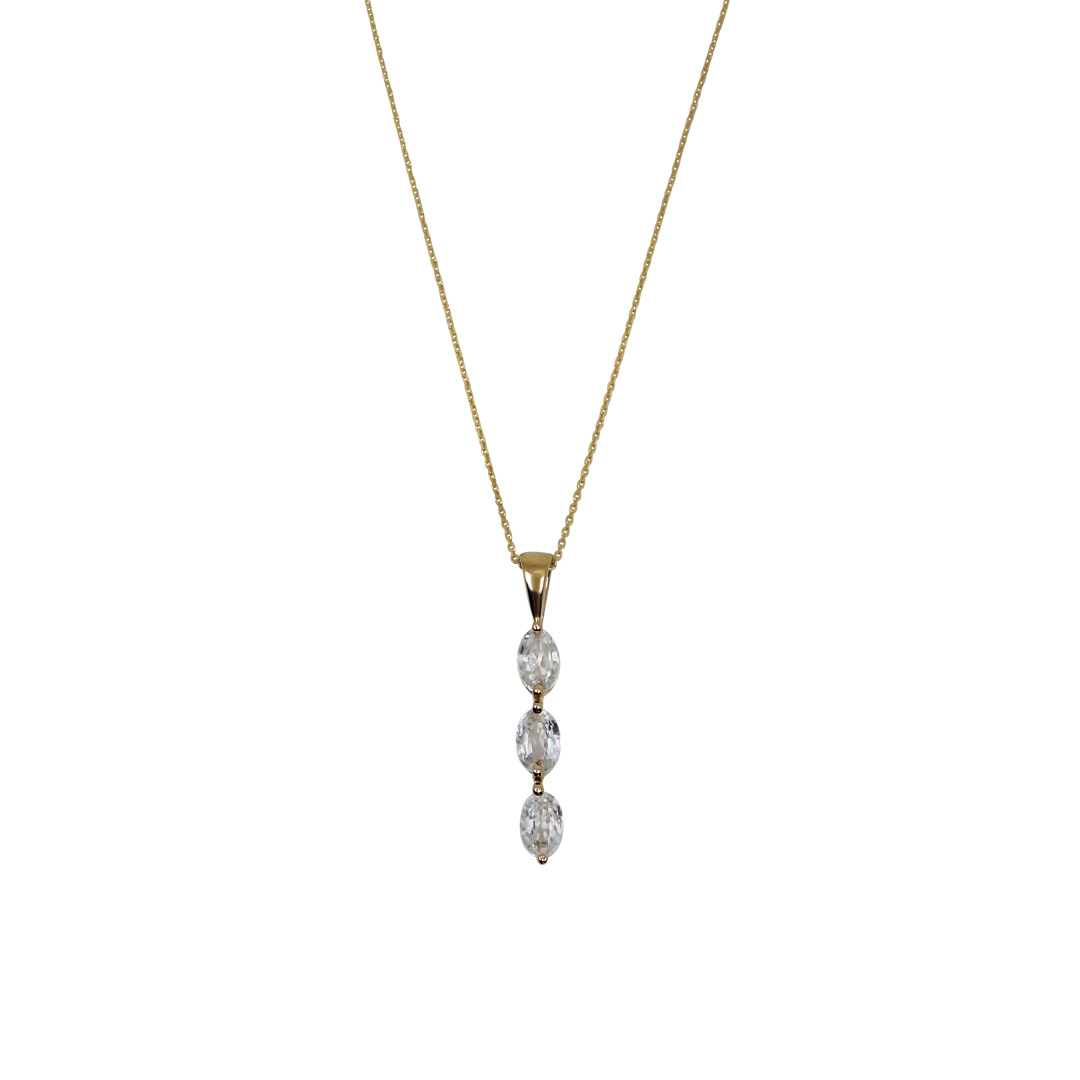 9ct Yellow Gold Zircon Three Stone Drop Pendant