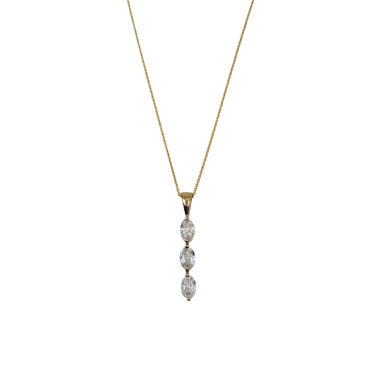 9ct Yellow Gold Zircon Three Stone Drop Pendant