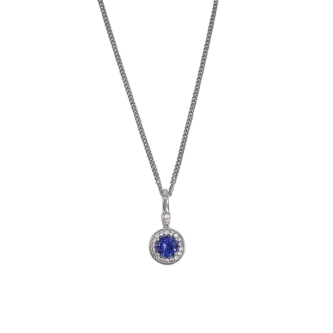 9ct White Gold Tanzanite & White Zircon Pendant