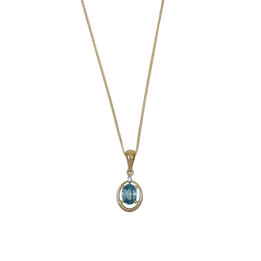 9ct Yellow Gold Blue Topaz & White Zircon Pendant