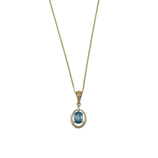 9ct Yellow Gold Blue Topaz & White Zircon Pendant