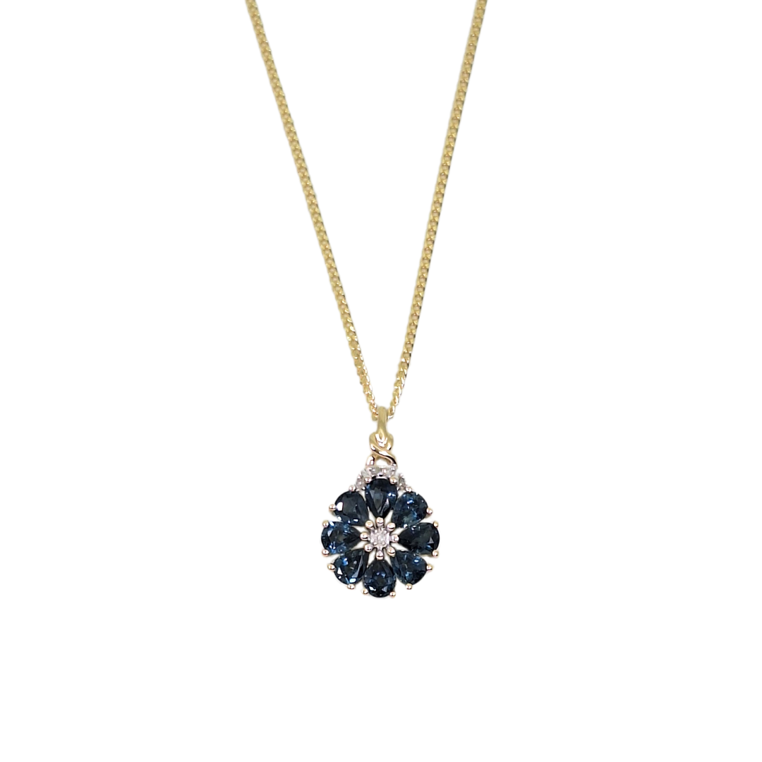 9ct Yellow gold Sapphire & Diamond Pendant