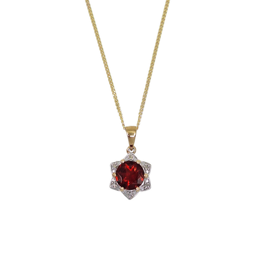 9ct Yellow gold red andesine & Diamond Pendant