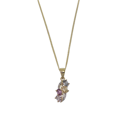 9ct Yellow Gold Multi Gemstone & Zircon Pendant