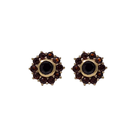 9ct Yellow Gold Garnet Cluster Earrings