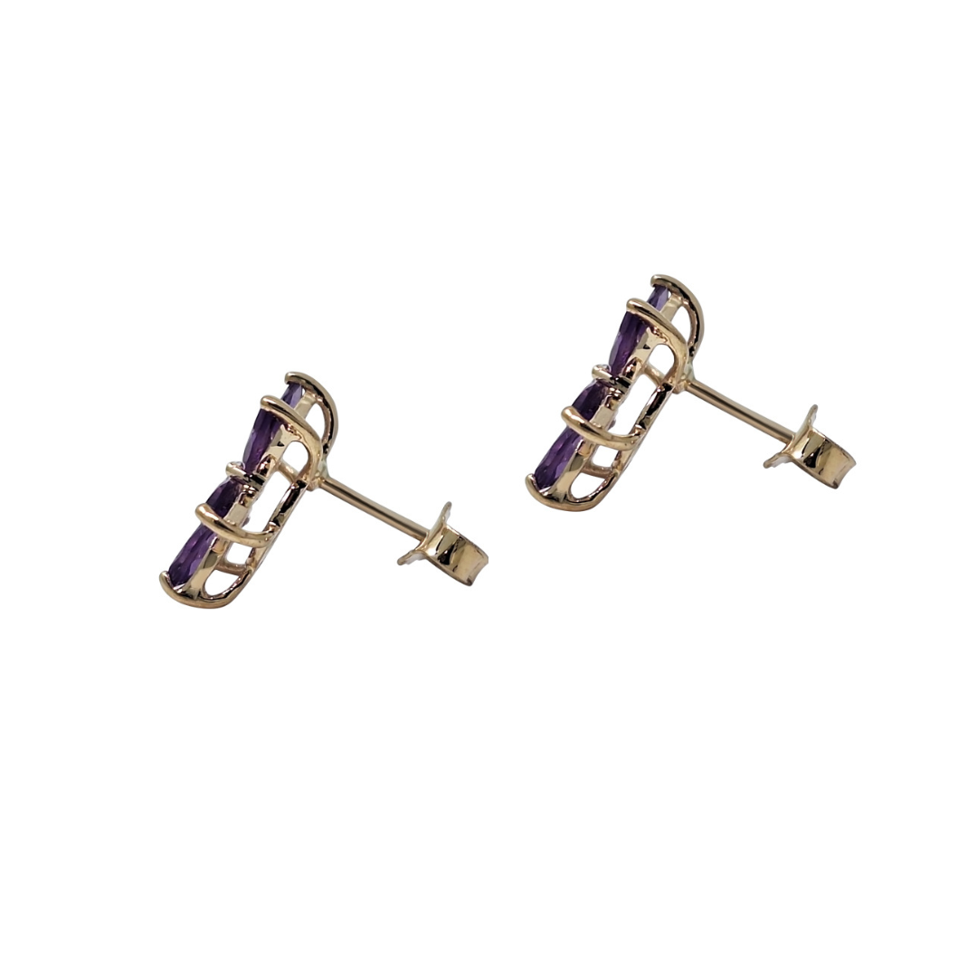 9ct Yellow Gold Amethyst Flower Stud Earrings