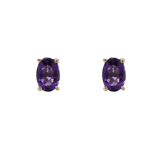 9ct Yellow Gold Amethyst Stud Earrings