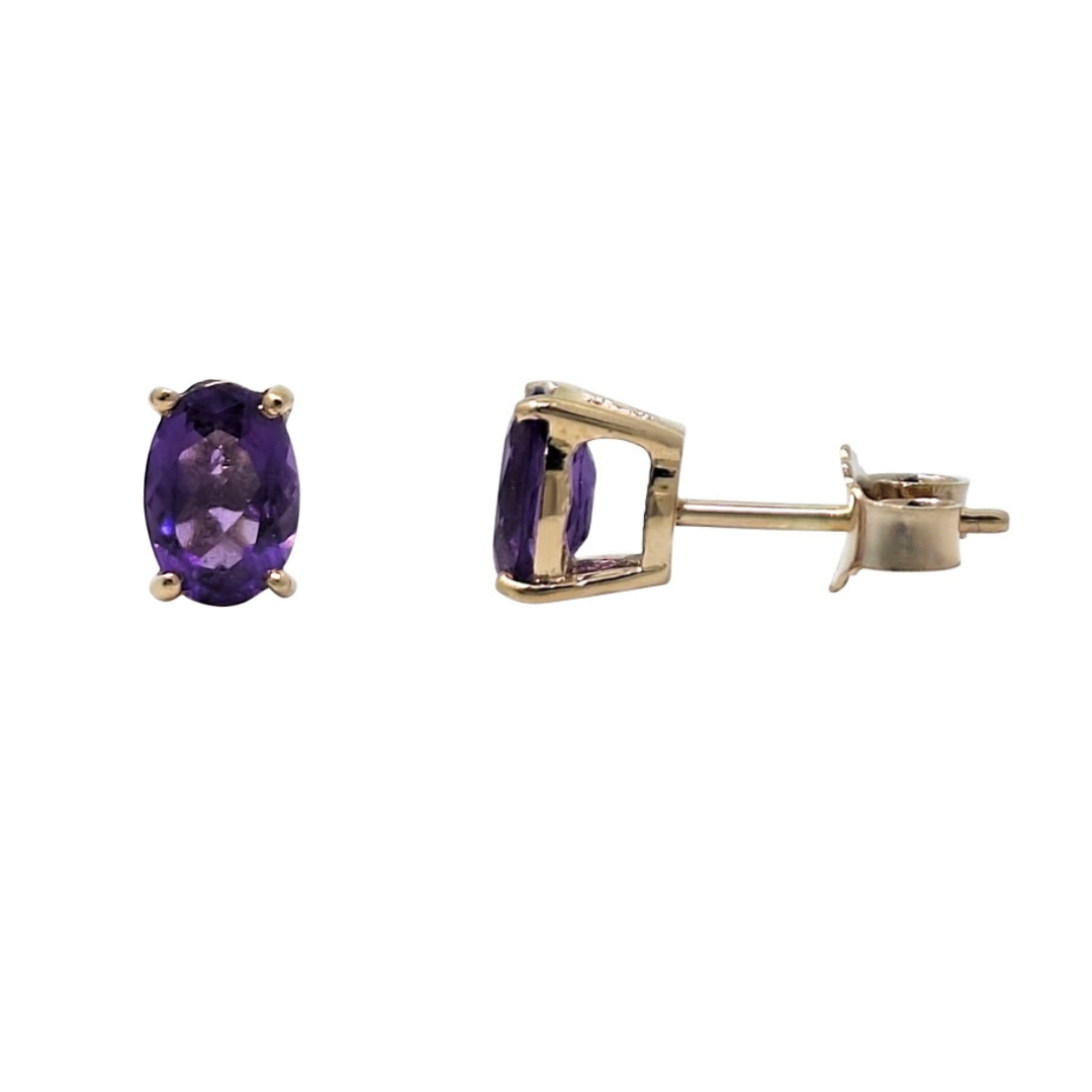 9ct Yellow Gold Amethyst Stud Earrings