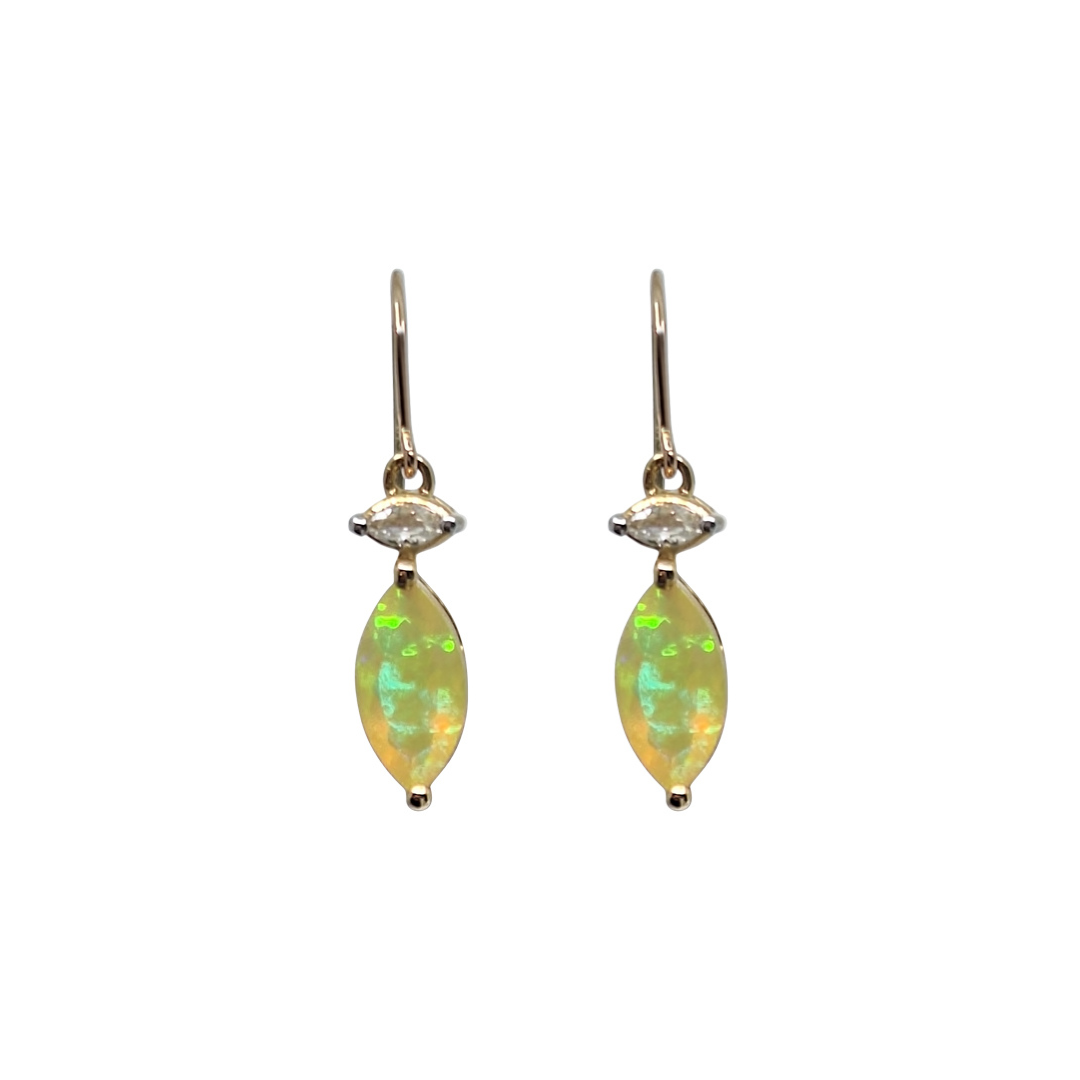 9ct Yellow Gold Opal & White Zircon Drop Earrings