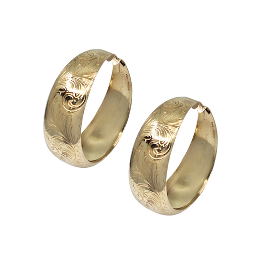 9ct Yellow Gold Wide Engraved Hoops