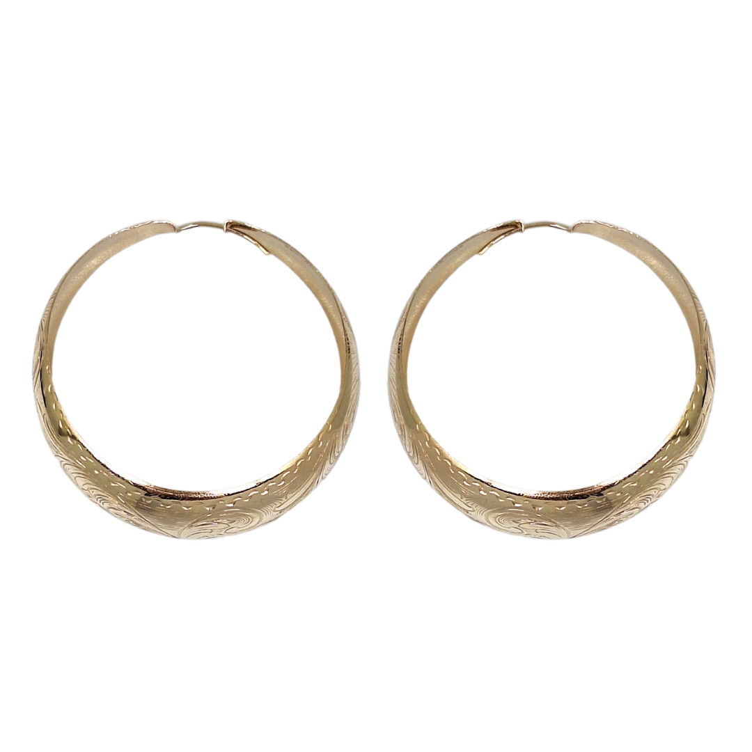 9ct Yellow Gold Wide Engraved Hoops