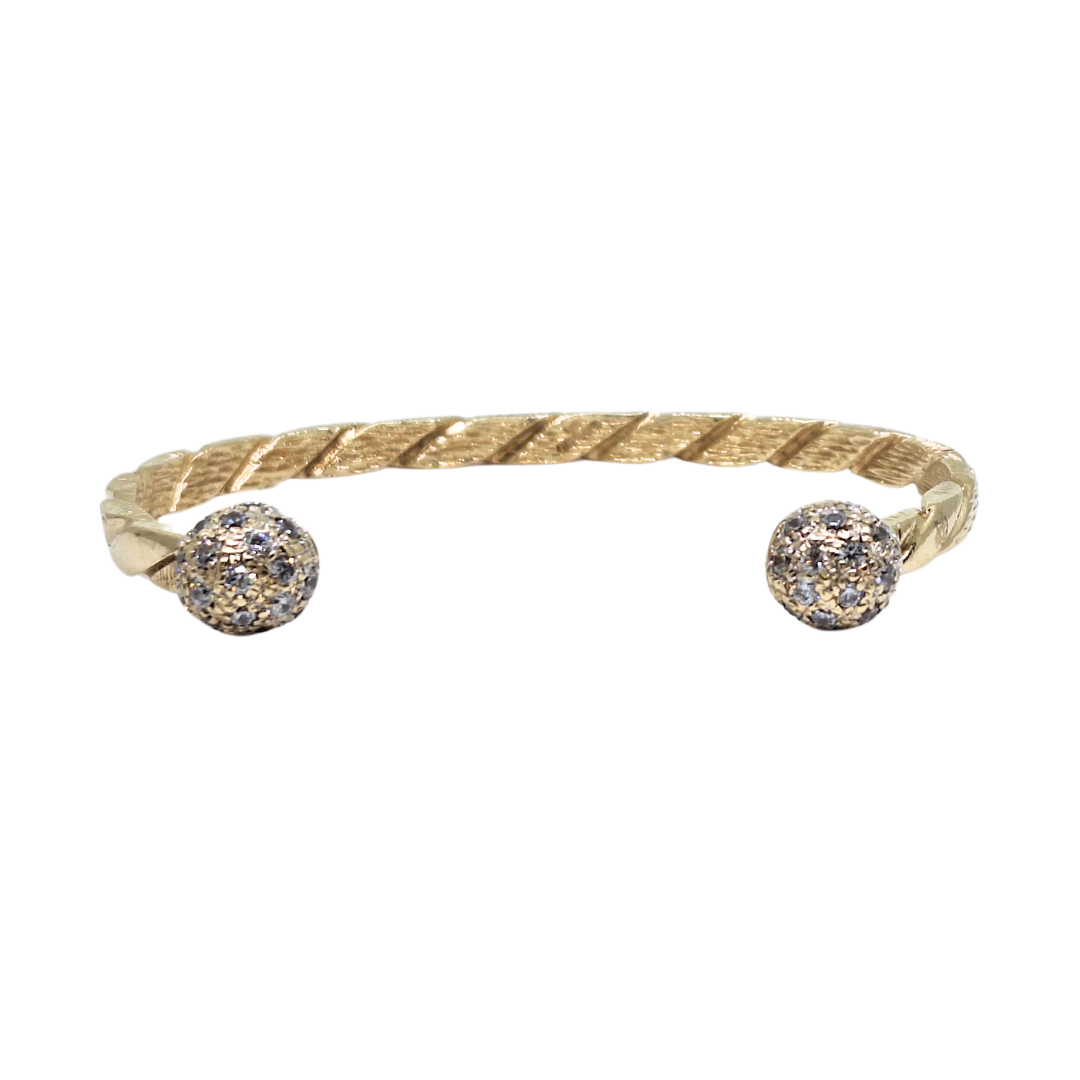 9ct Yellow Gold Cubic Zirconia Solid Torque Bangle