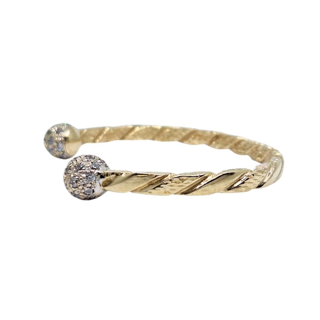 9ct Yellow Gold Cubic Zirconia Solid Torque Bangle