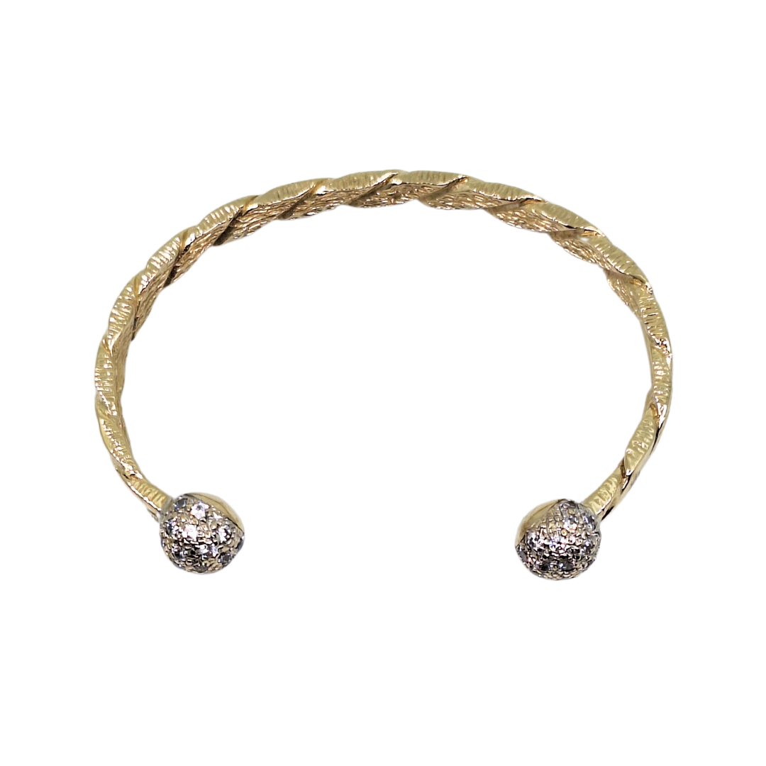 9ct Yellow Gold Cubic Zirconia Solid Torque Bangle