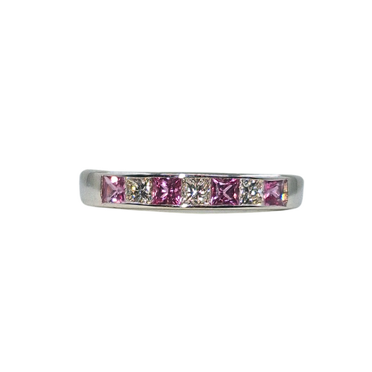 18ct White Gold Princess Cut Pink Sapphire & Diamond Eternity Ring