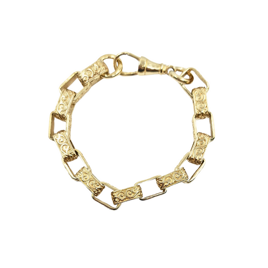 9ct Yellow Gold Rectangle Patterned Belcher Bracelet 9"
