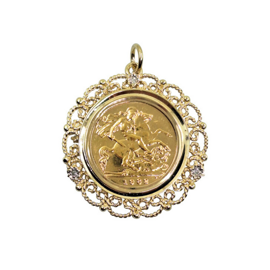 9ct Yellow Gold Half Sovereign Pendant 1982