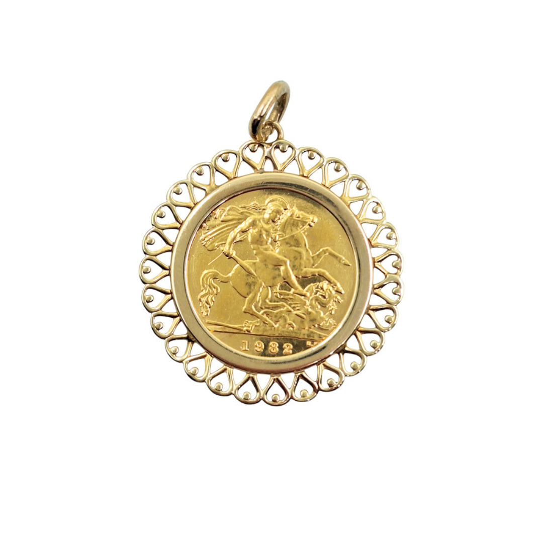 9ct Yellow Gold Half Sovereign Pendant 1982