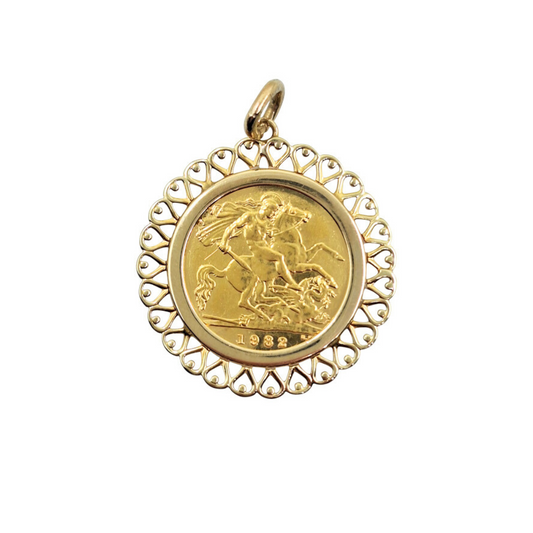 9ct Yellow Gold Half Sovereign Pendant 1982