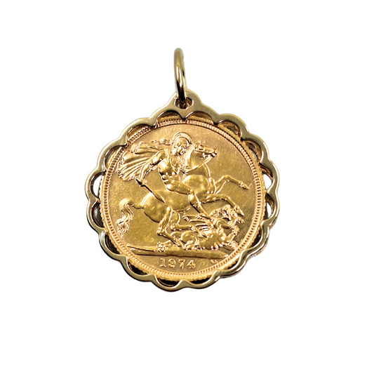 9ct Yellow Gold Full Sovereign Pendant 1974