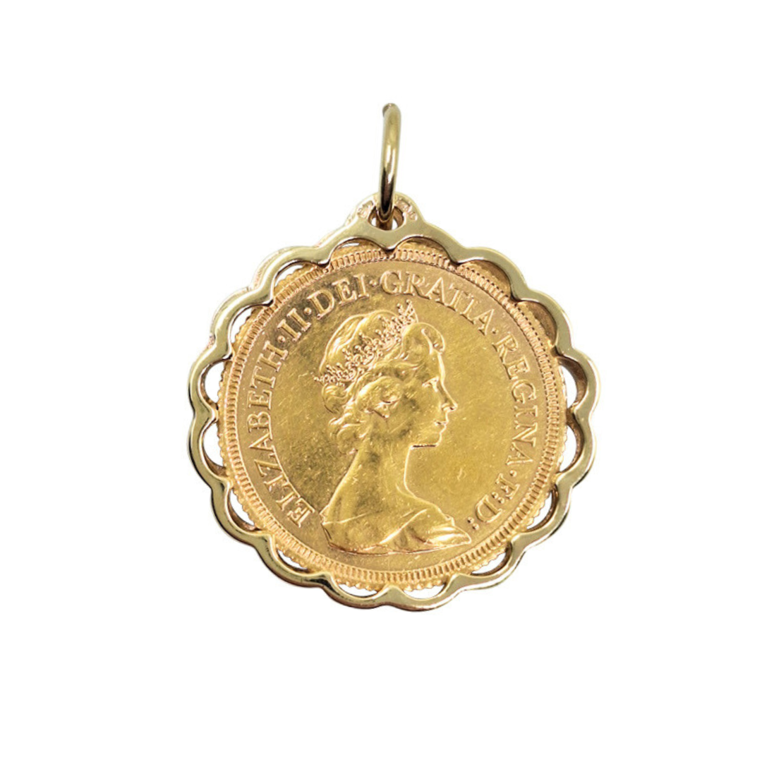 9ct Yellow Gold Full Sovereign Pendant 1974