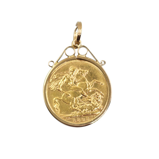 9ct Yellow Gold Full Sovereign Pendant 1893