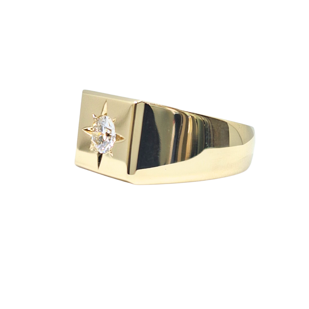 9ct Yellow Gold Gents Ethical Diamond Signet Ring 1.02ct