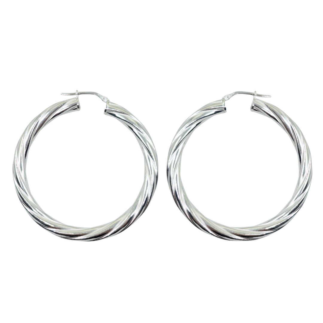 Silver Twist Creole Earrings