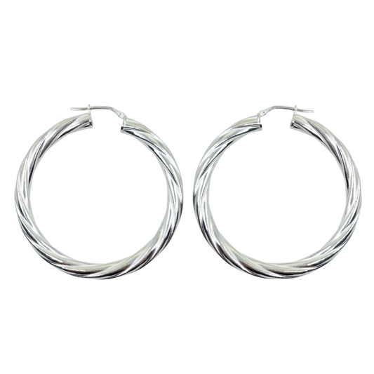 Silver Twist Creole Earrings