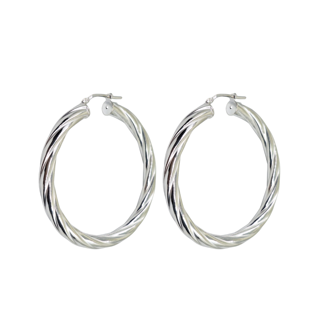 Silver Twist Creole Earrings