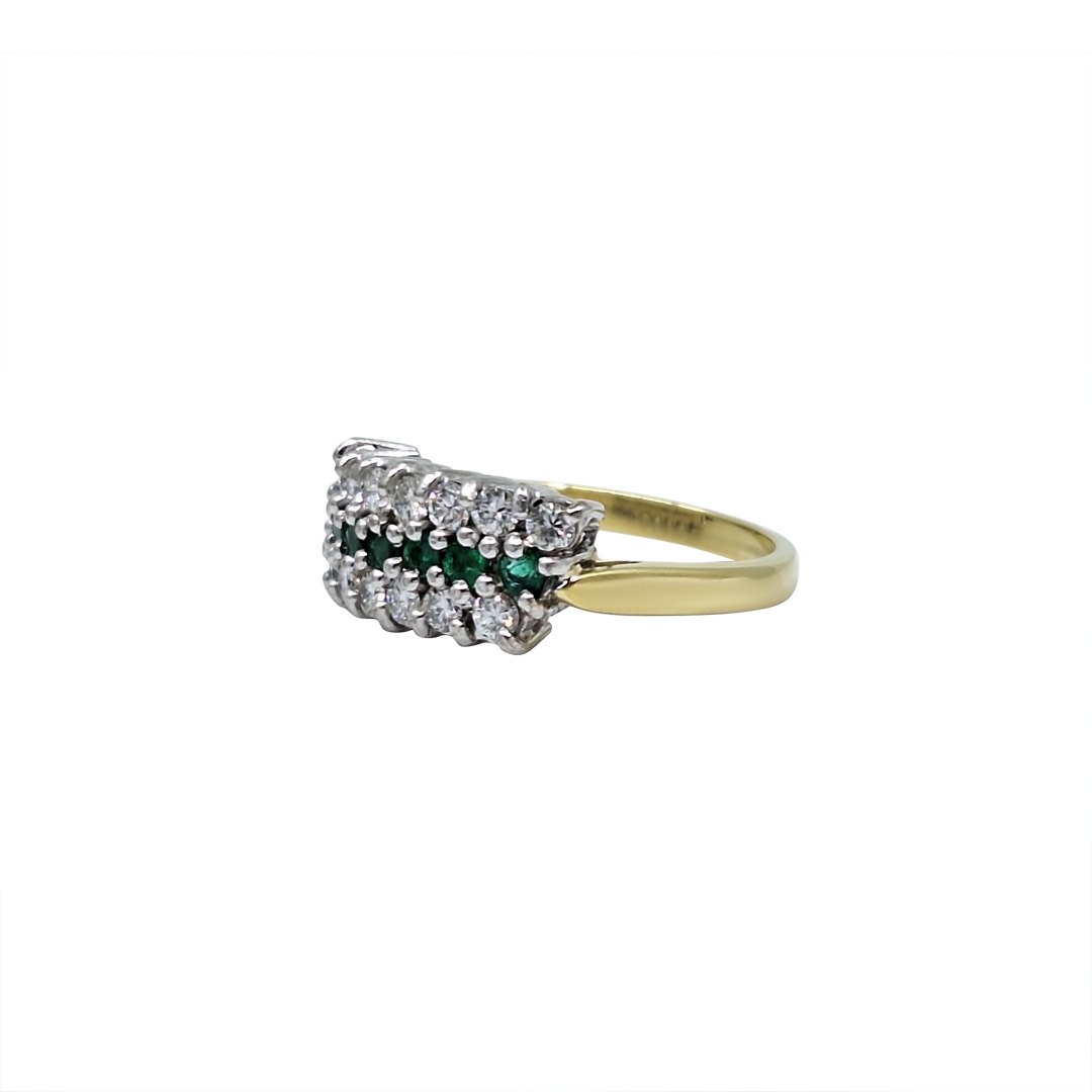 18ct Yellow Gold Emerald & Diamond Band Ring