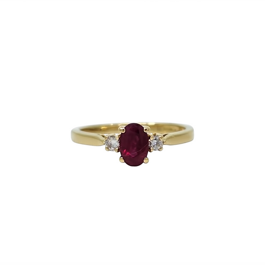 18ct yellow gold  Ruby & Diamond Three Stone Ring