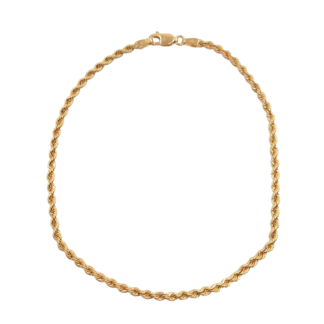 9ct Yellow Gold Hollow Rope Anklet 10"