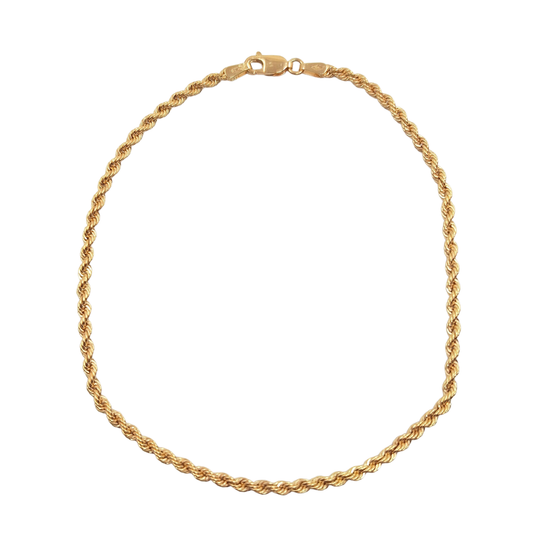 9ct Yellow Gold Hollow Rope Anklet 10"